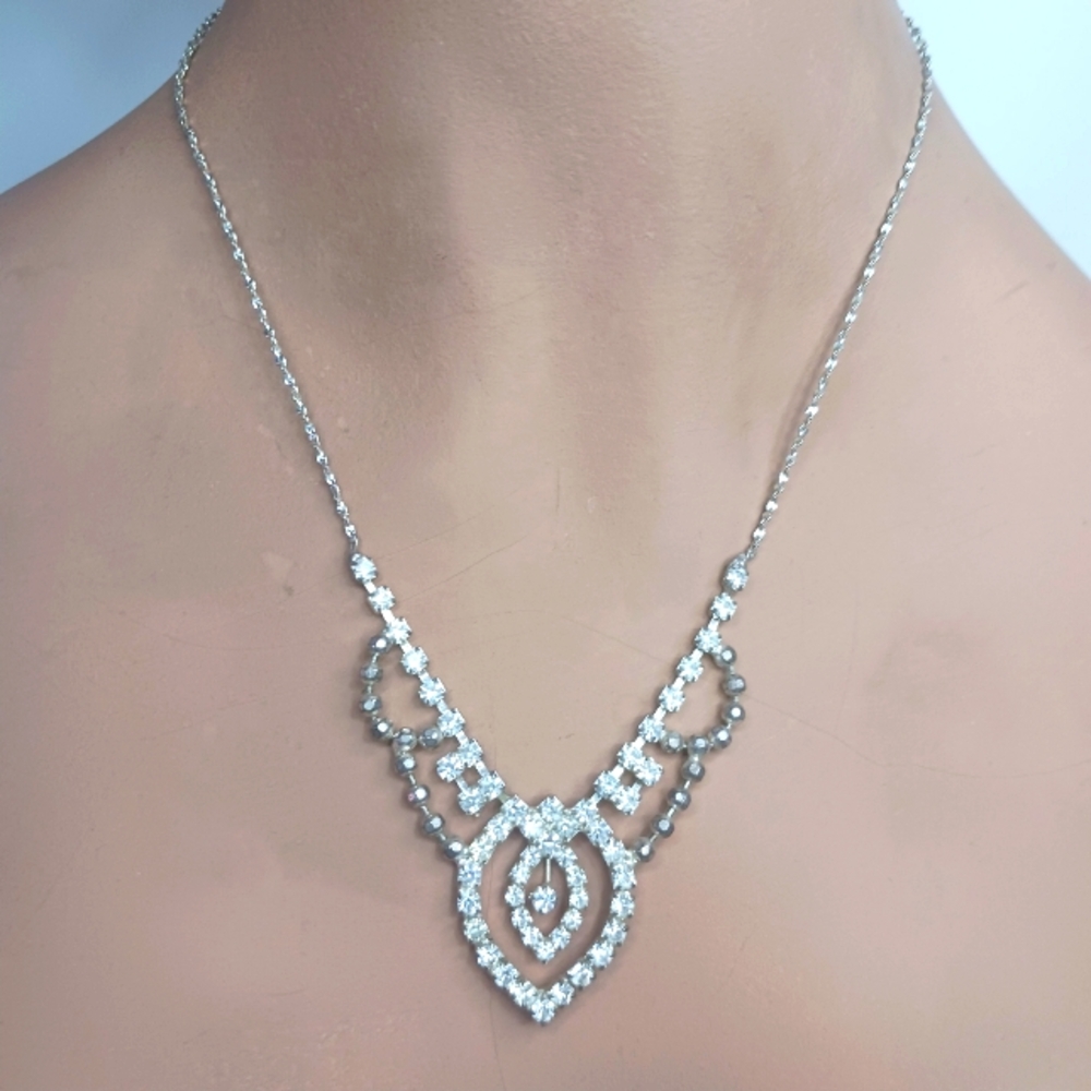 Vintage Claire's Silver Rhinestone Statement Necklace.